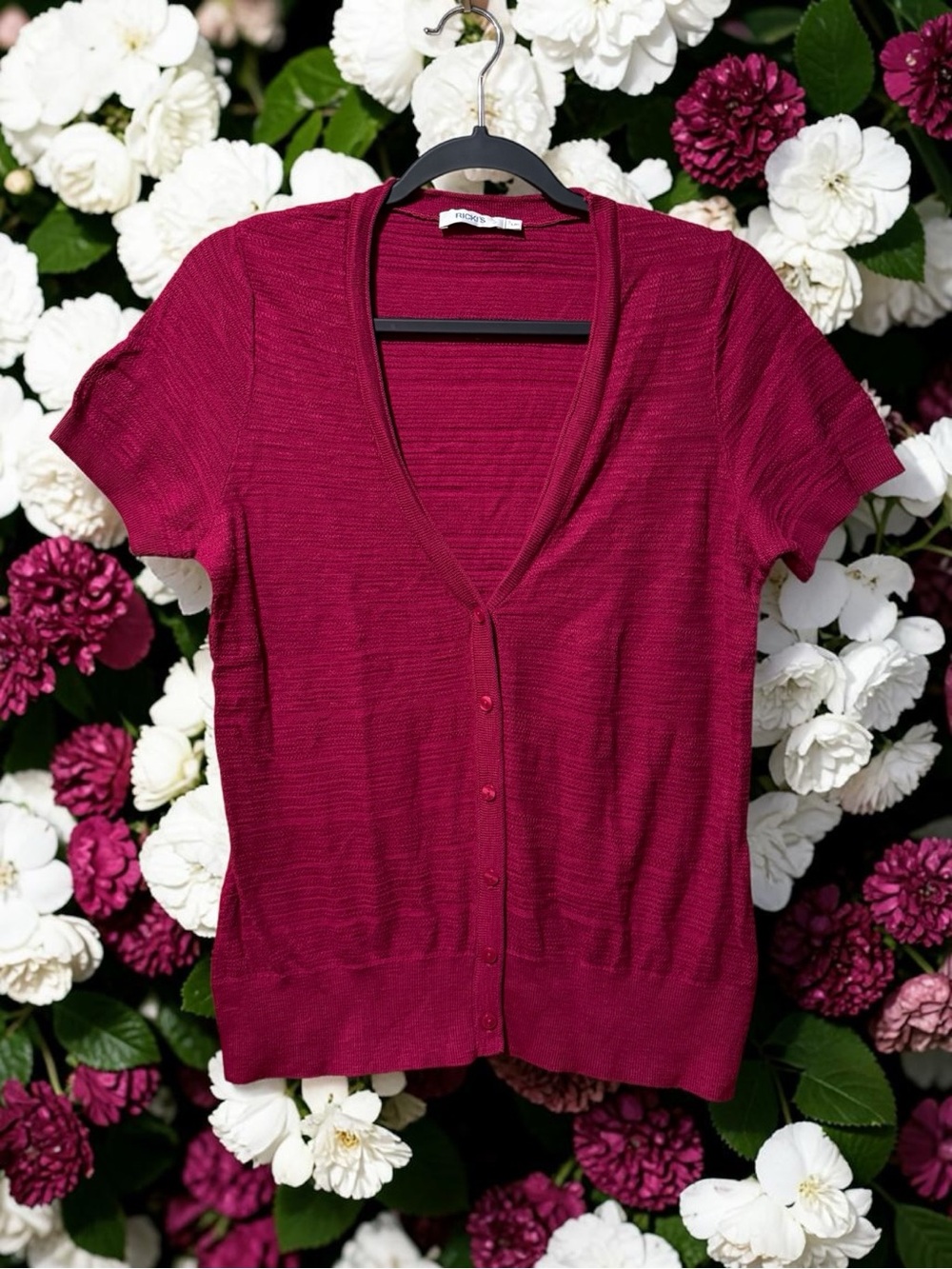 Ricki’s Raspberry Red Textured Knit Lightweight Cardigan